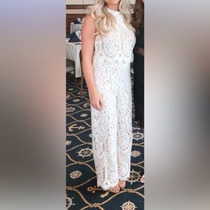 Lulu’s Britney White Lace Halter Jumpsuit